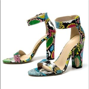 SHEIN NWOT rainbow snakeskin print chunky heel with strap